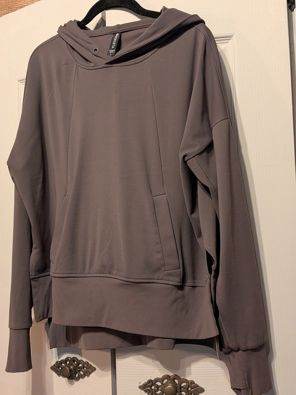 Athleta Taupe Hooded Pullover Sweatshirt
